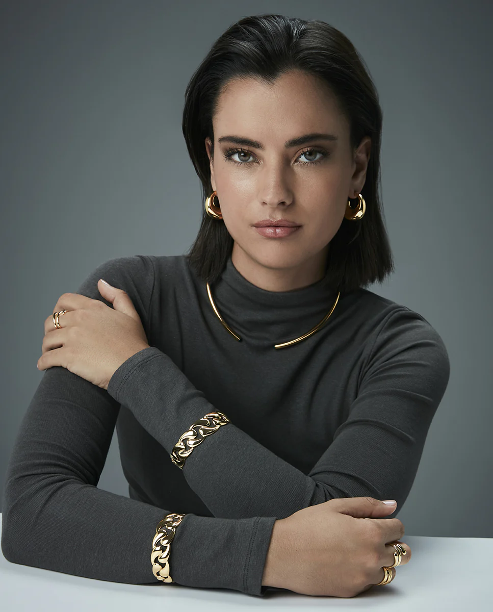 Pendientes de mujer de acero Ip dorado volumen - Image 3