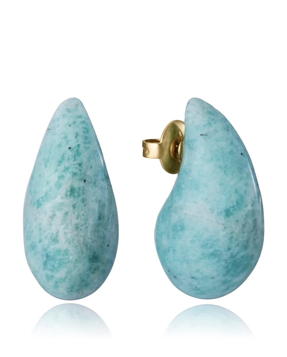 Pendientes de mujer de acero Ip dorado y piedra natural