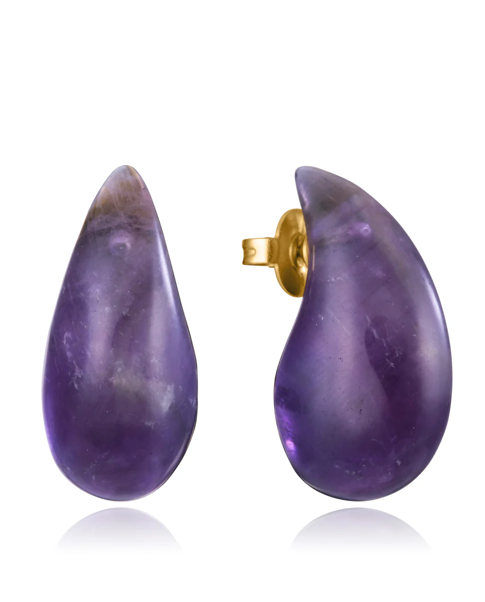 Pendientes de mujer  de acero Ip dorado y piedra natural