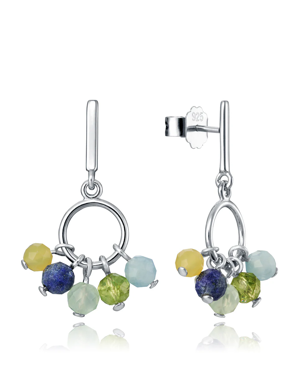 Pendientes de plata de ley con 5 piedras naturales multicolor