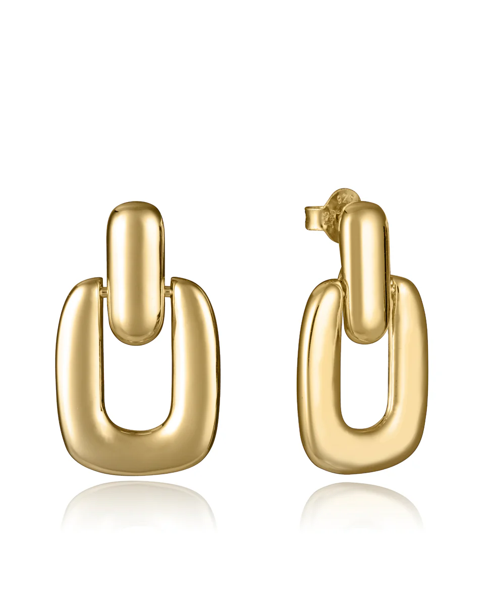 Pendientes de plata de primera ley con baño de oro con forma rectangular
