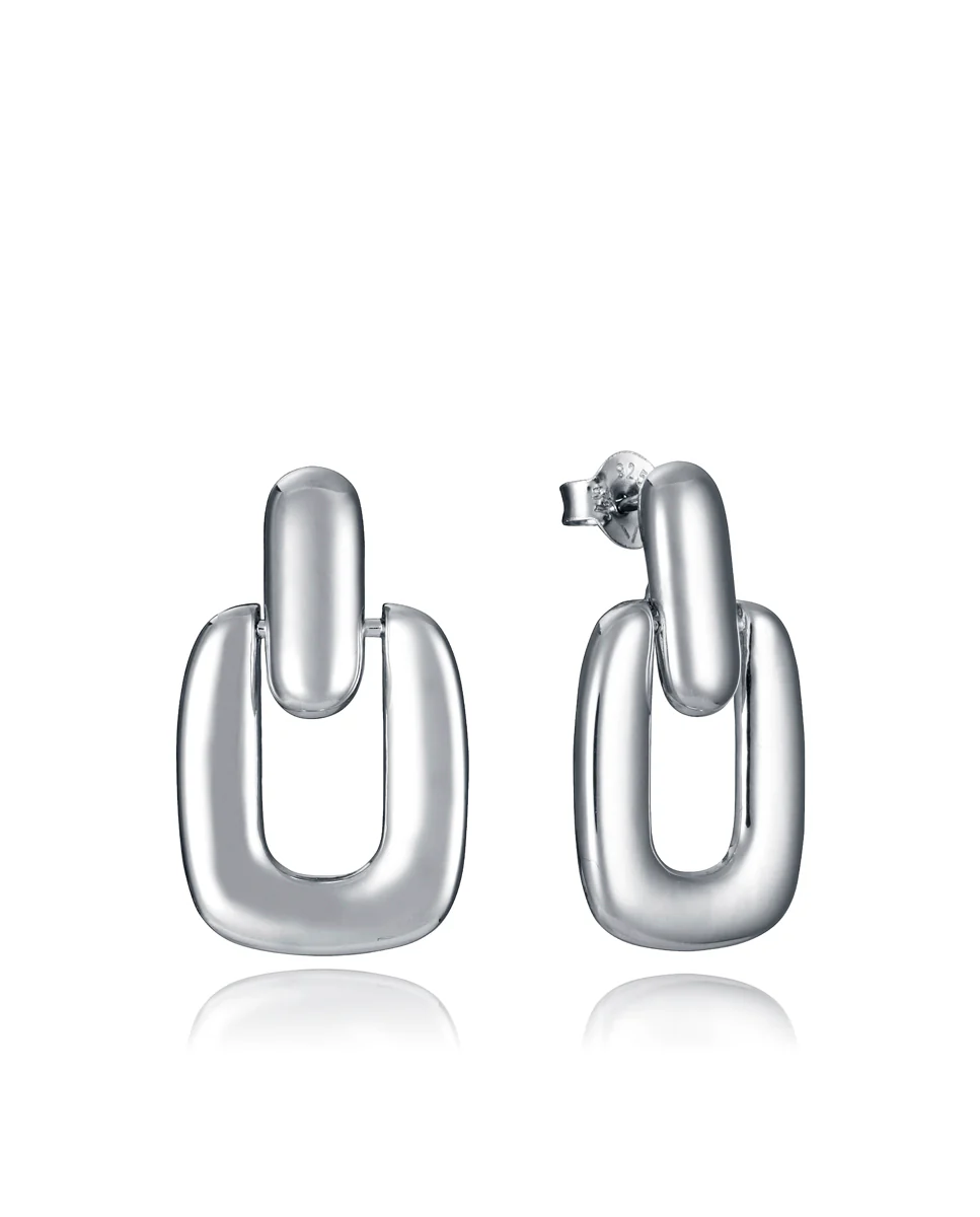 Pendientes de plata de primera ley con baño de rodio con forma rectangular
