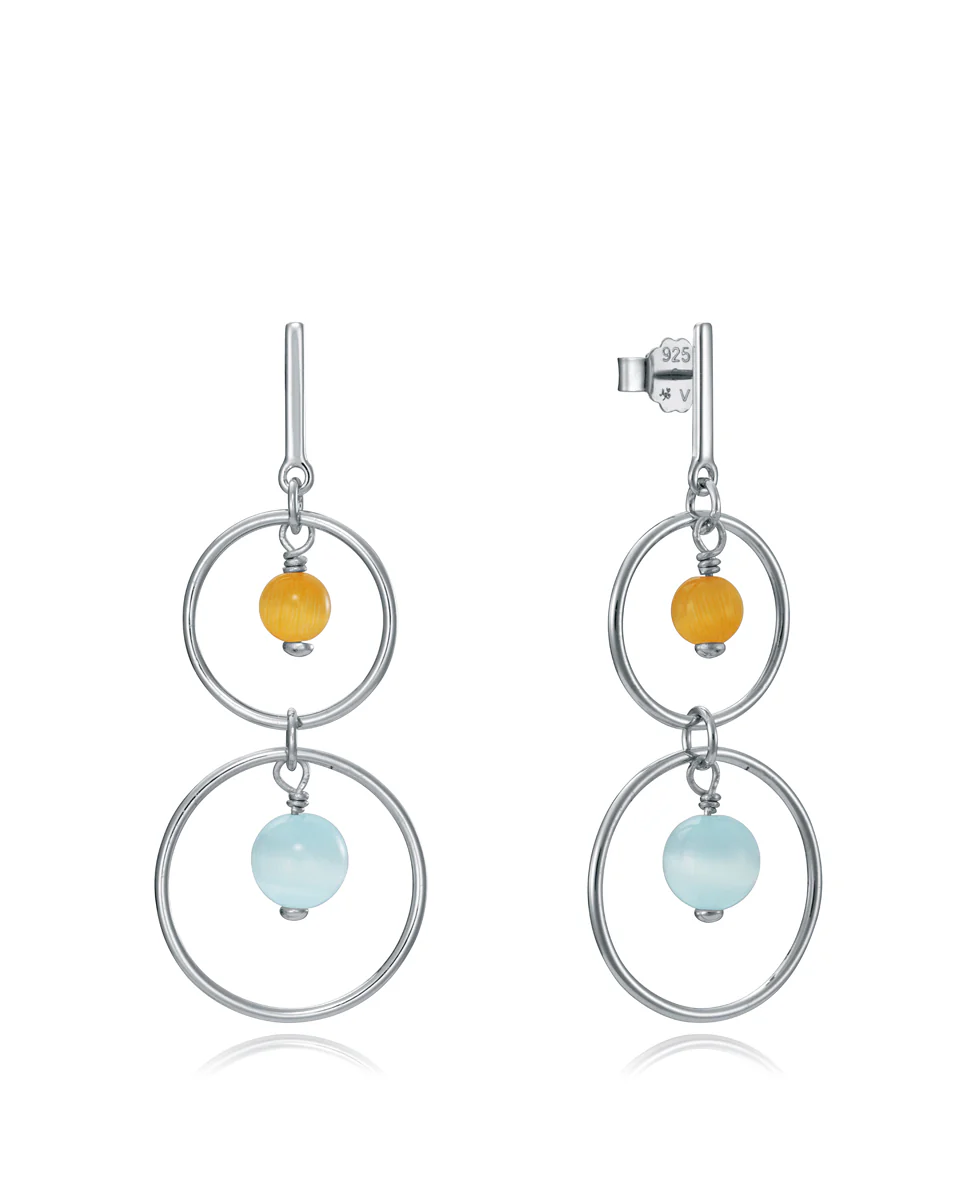 Pendientes Elegant de plata con dos aros y piedras