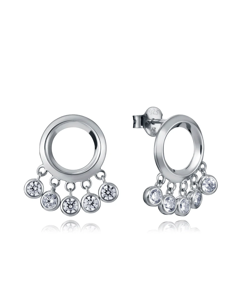 Pendientes Elegant de plata de ley con aro y colgantes de circonitas