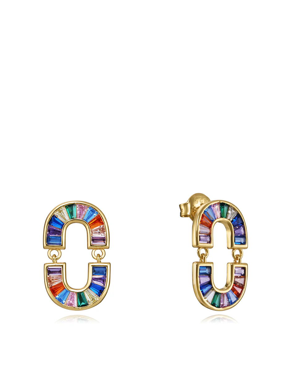 Pendientes Elegant de plata de ley con baño de oro y circonitas de colores