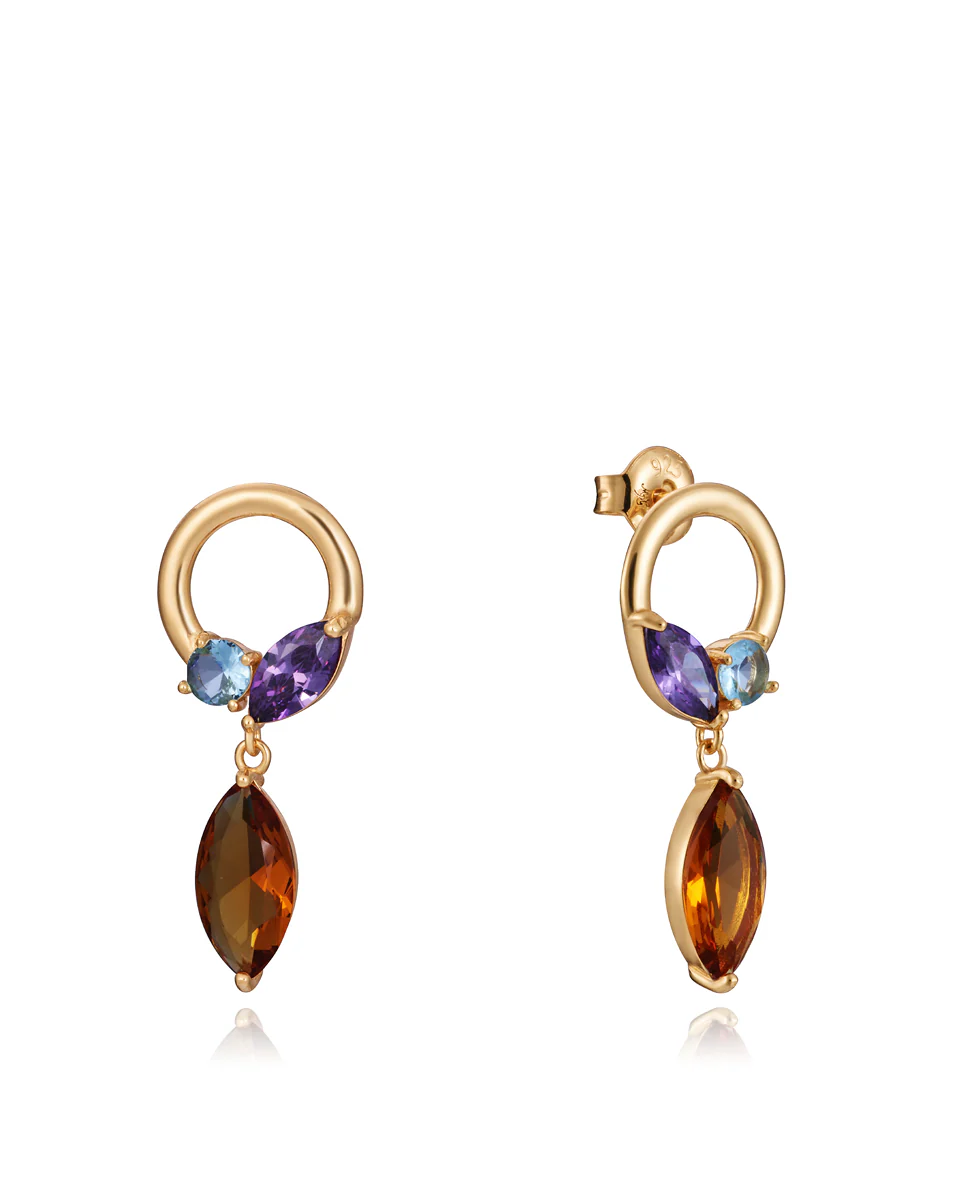 Pendientes Elegant de plata de ley con baño de oro y piedras de cristal multicolores