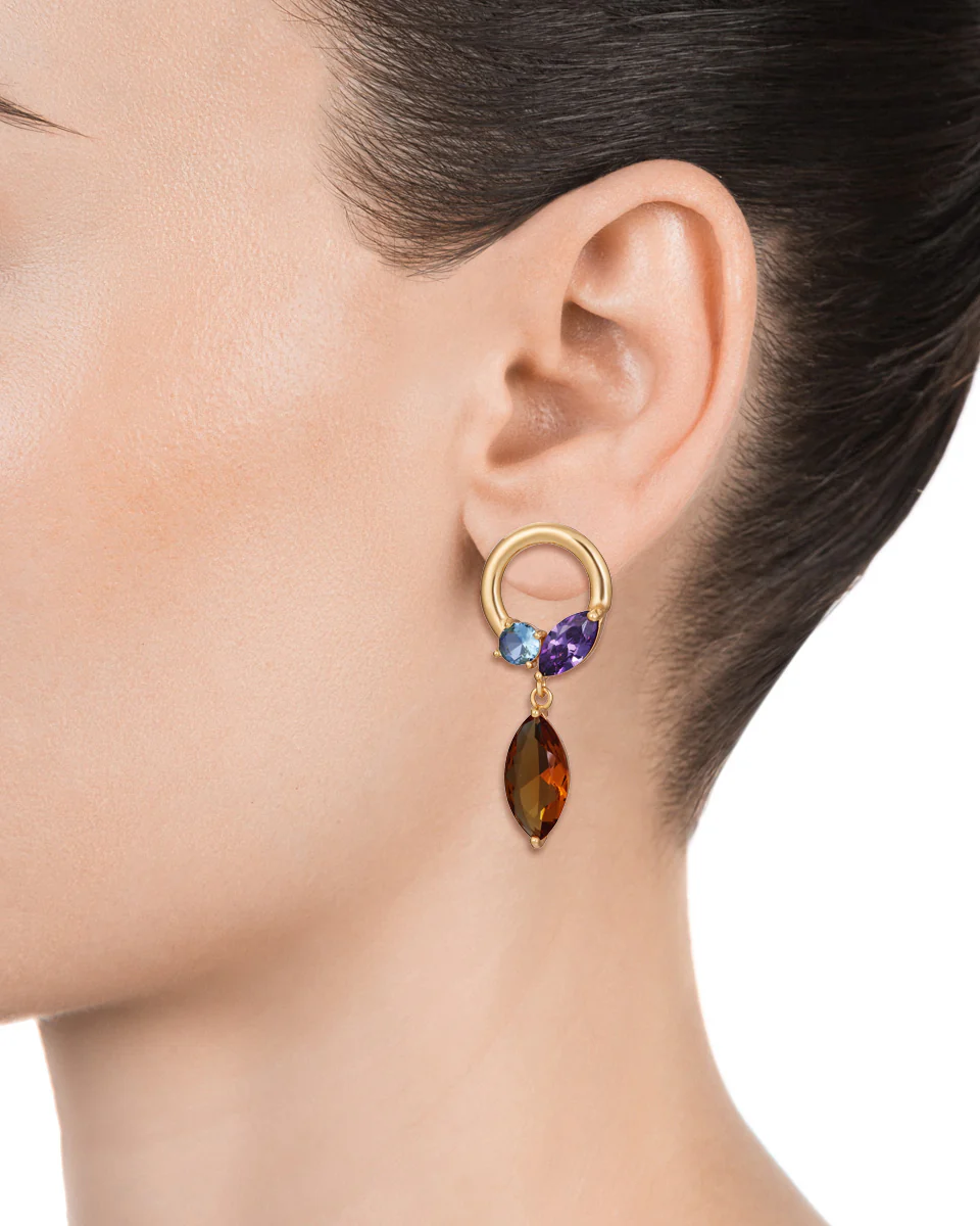 Pendientes Elegant de plata de ley con baño de oro y piedras de cristal multicolores - Image 2