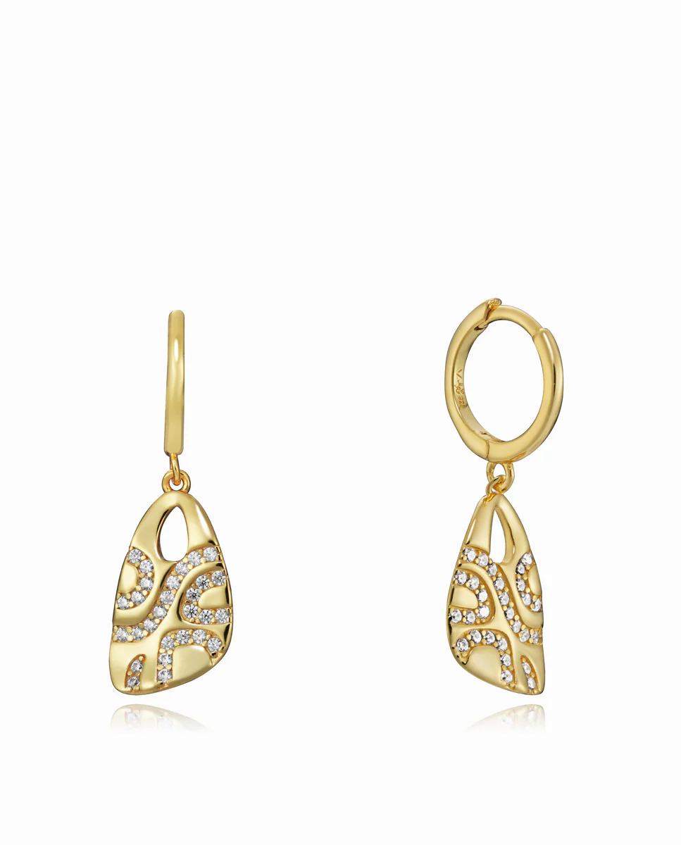 Pendientes Elegant de plata de ley con baño de oro y placas triangulares engastadas con circonitas