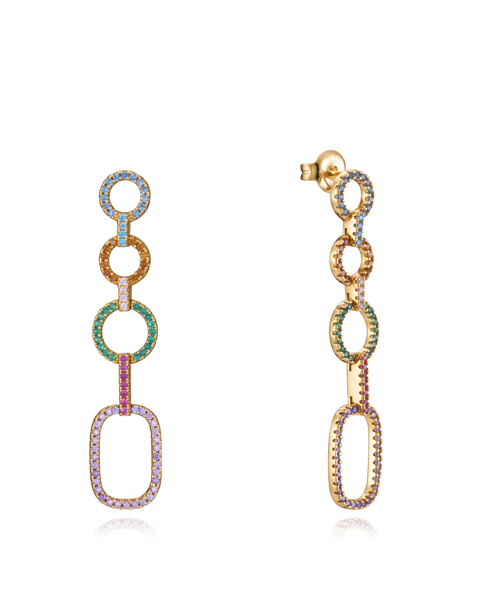 Pendientes Elegant de plata de ley con baño en oro y circonitas de colores