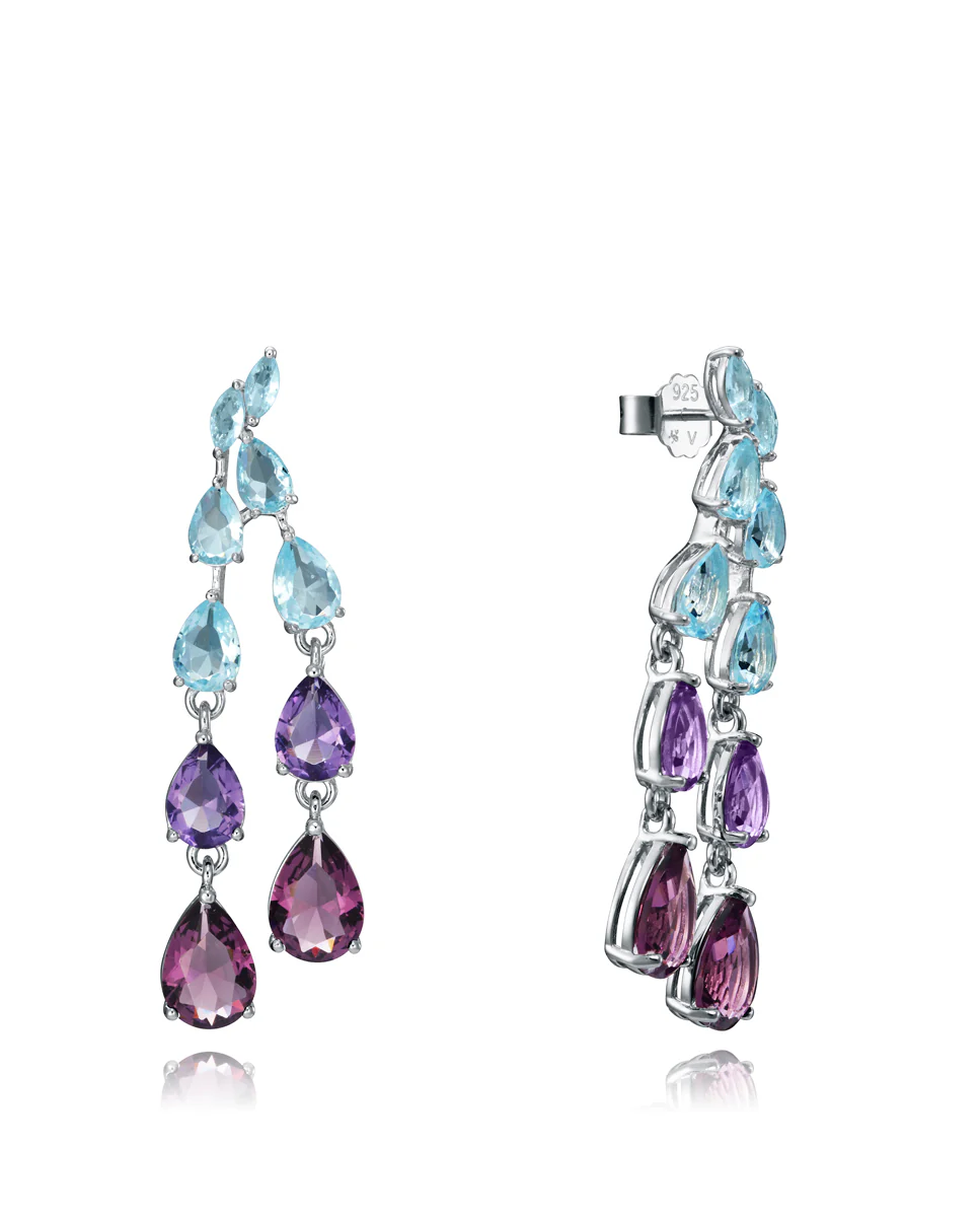Pendientes Fiesta de plata de ley con cristales de varios colores