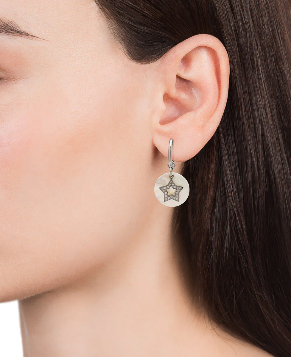 Pendientes Kiss de acero con disco madre perla y estrella con circonitas - Image 2