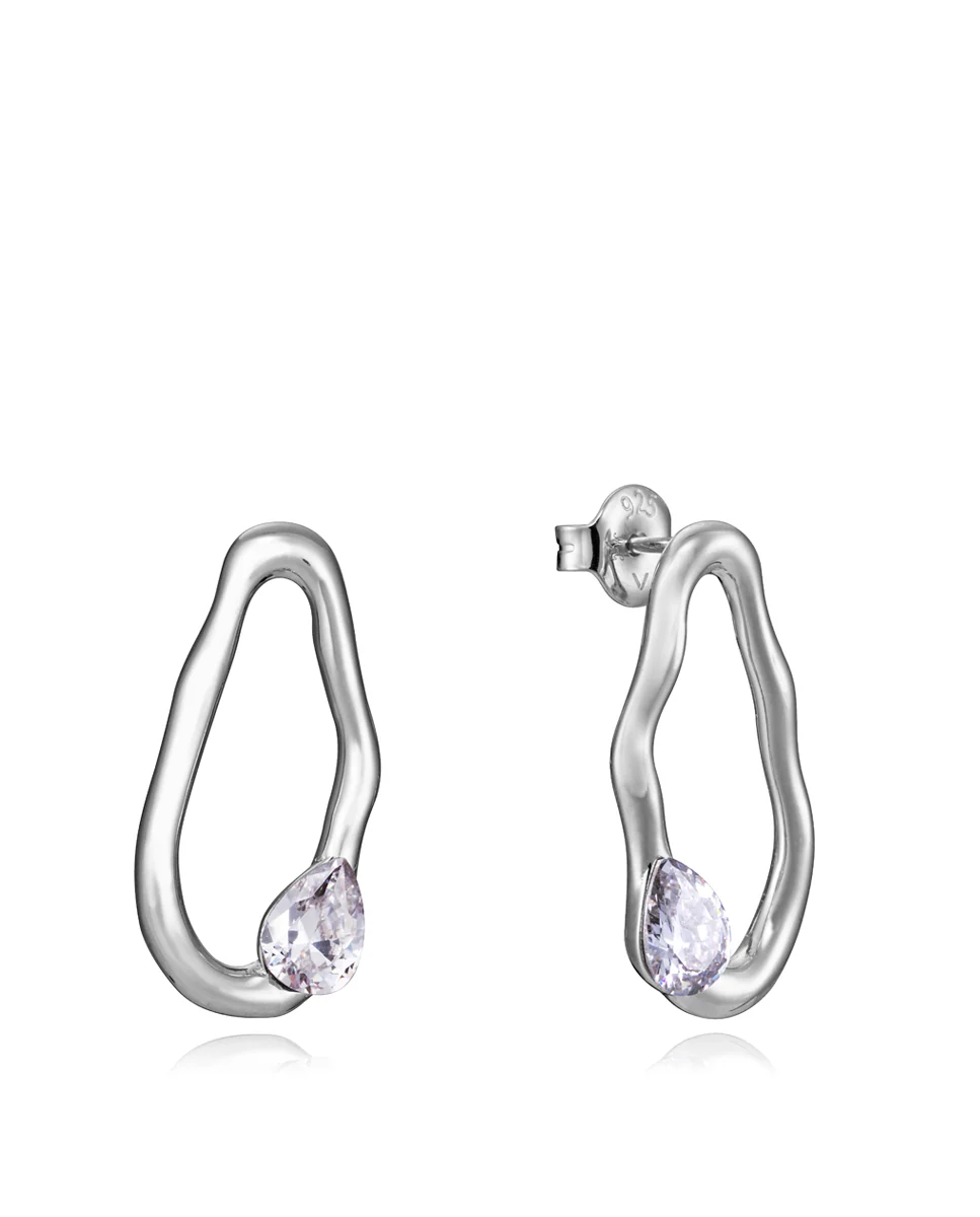 Pendientes ovalados Elegant de plata de ley con baño de rodio y circonita blanca