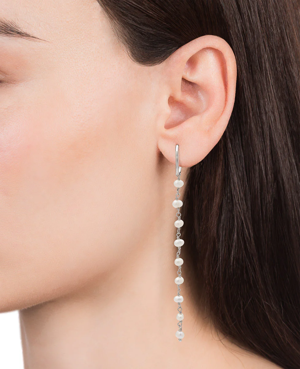 Pendientes Trend de plata de ley con tira de perlas de agua dulce - Image 2
