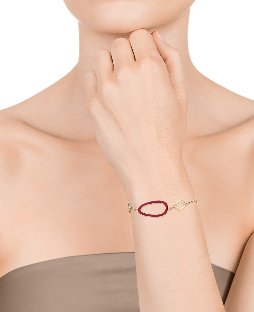 Pulsera Air de acero IP dorado y esmalte rojo - Image 2
