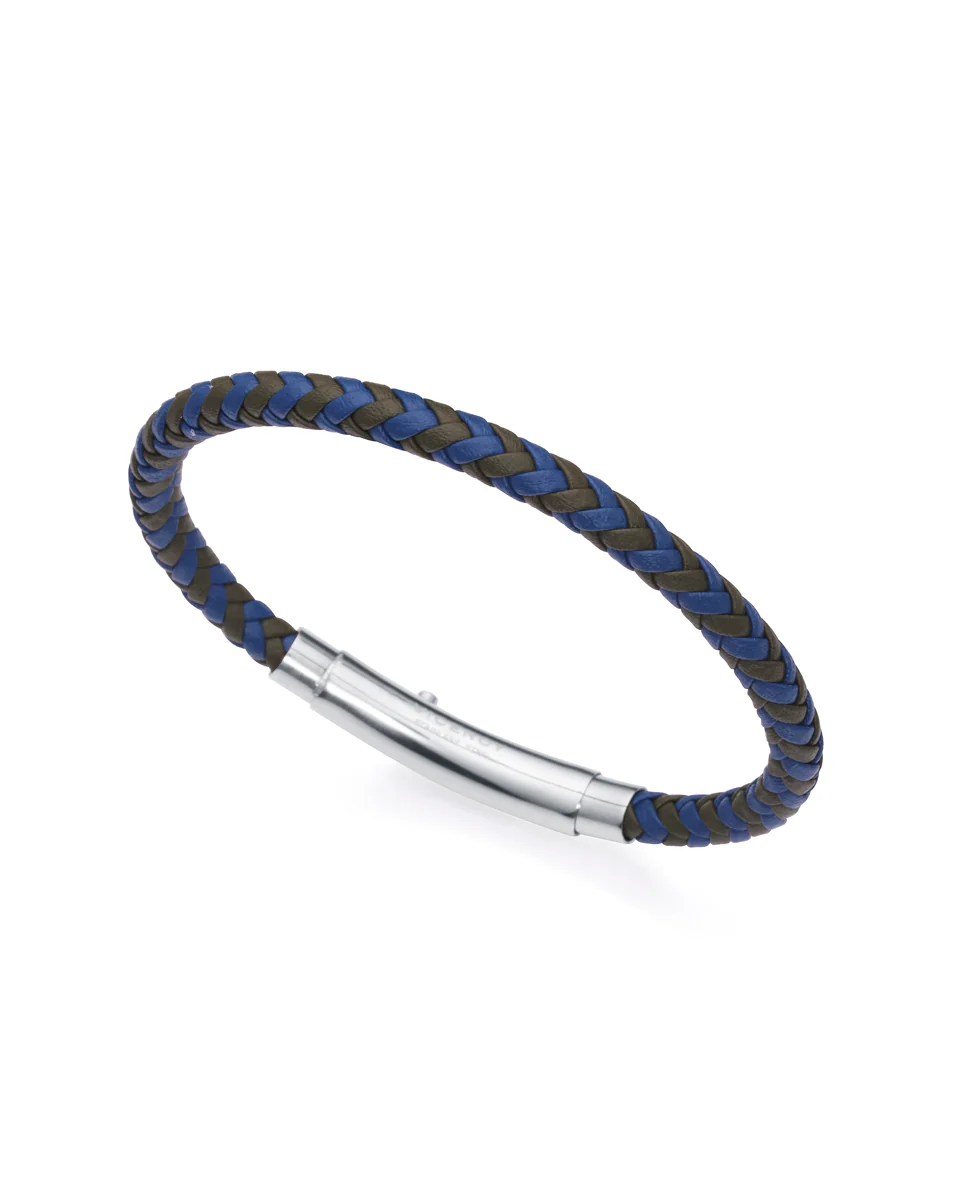 Pulsera Air de piel verde oliva y azul trenzada - Image 2