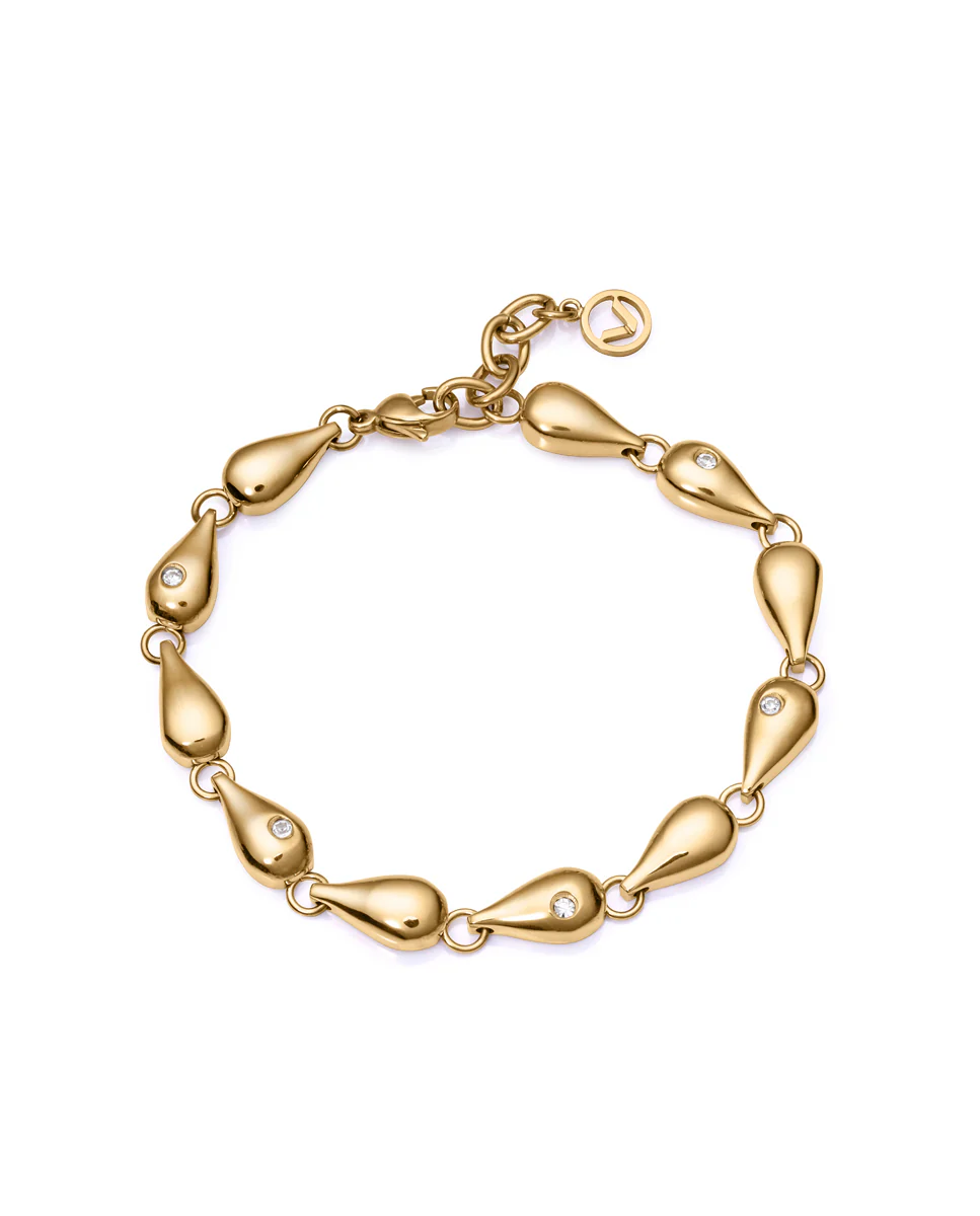 Pulsera Chic de acero en IP dorado con motivos con circonitas