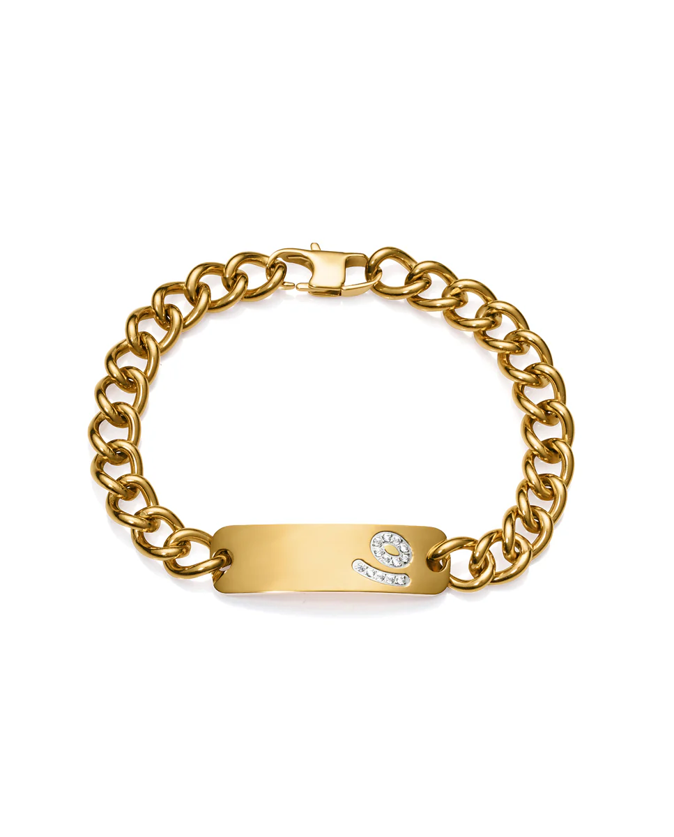 Pulsera Chic de acero tipo cadena y placa de ip dorado con circonitas