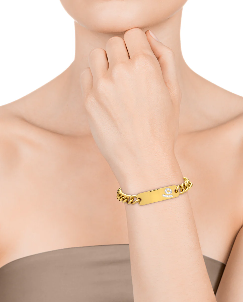 Pulsera Chic de acero tipo cadena y placa de ip dorado con circonitas - Image 2