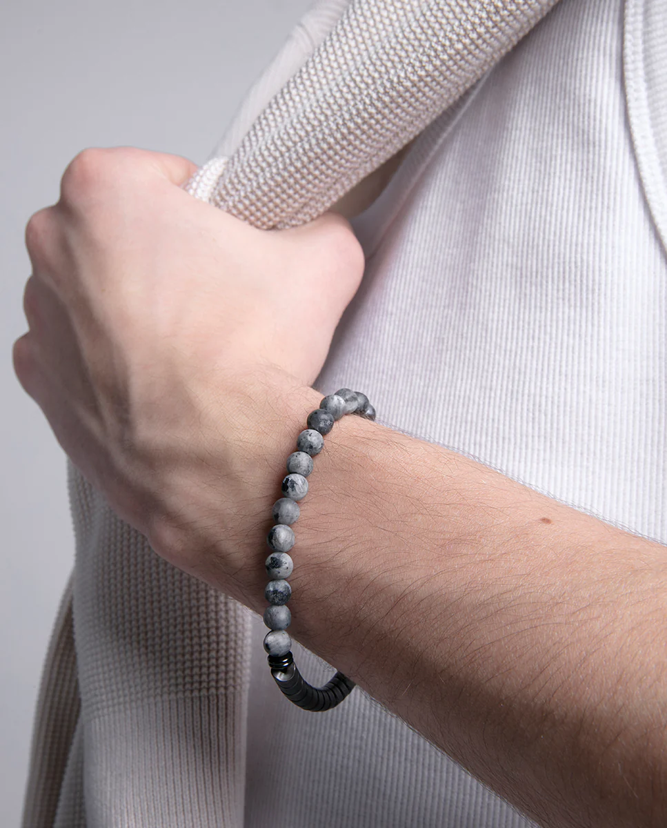 Pulsera combinada de piedras naturales de labradorita y hematita - Image 3