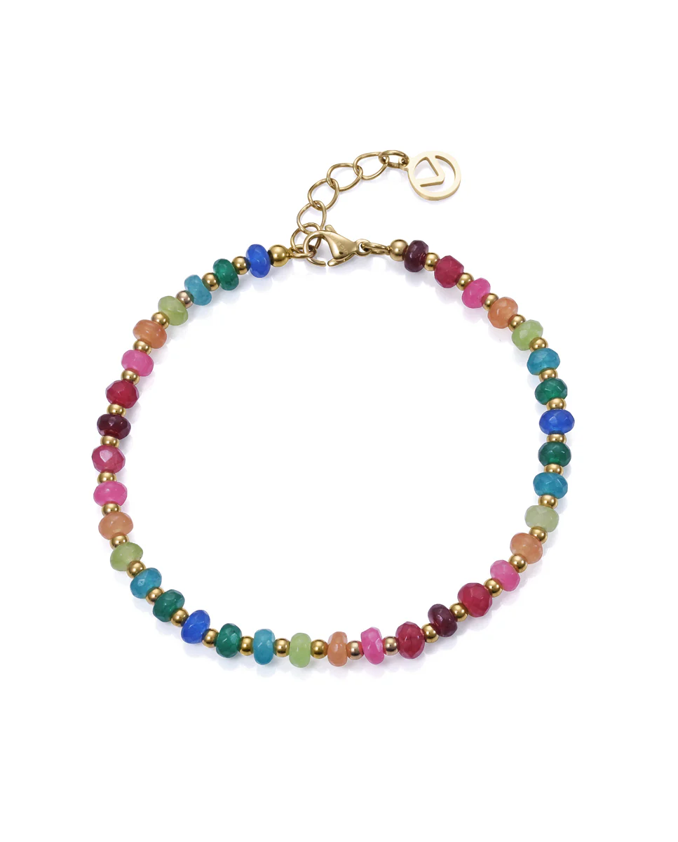 Pulsera de acero dorado para mujer con piedras de colores