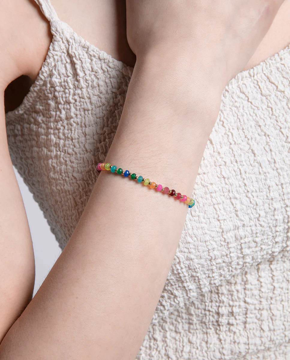Pulsera de acero dorado para mujer con piedras de colores - Image 2