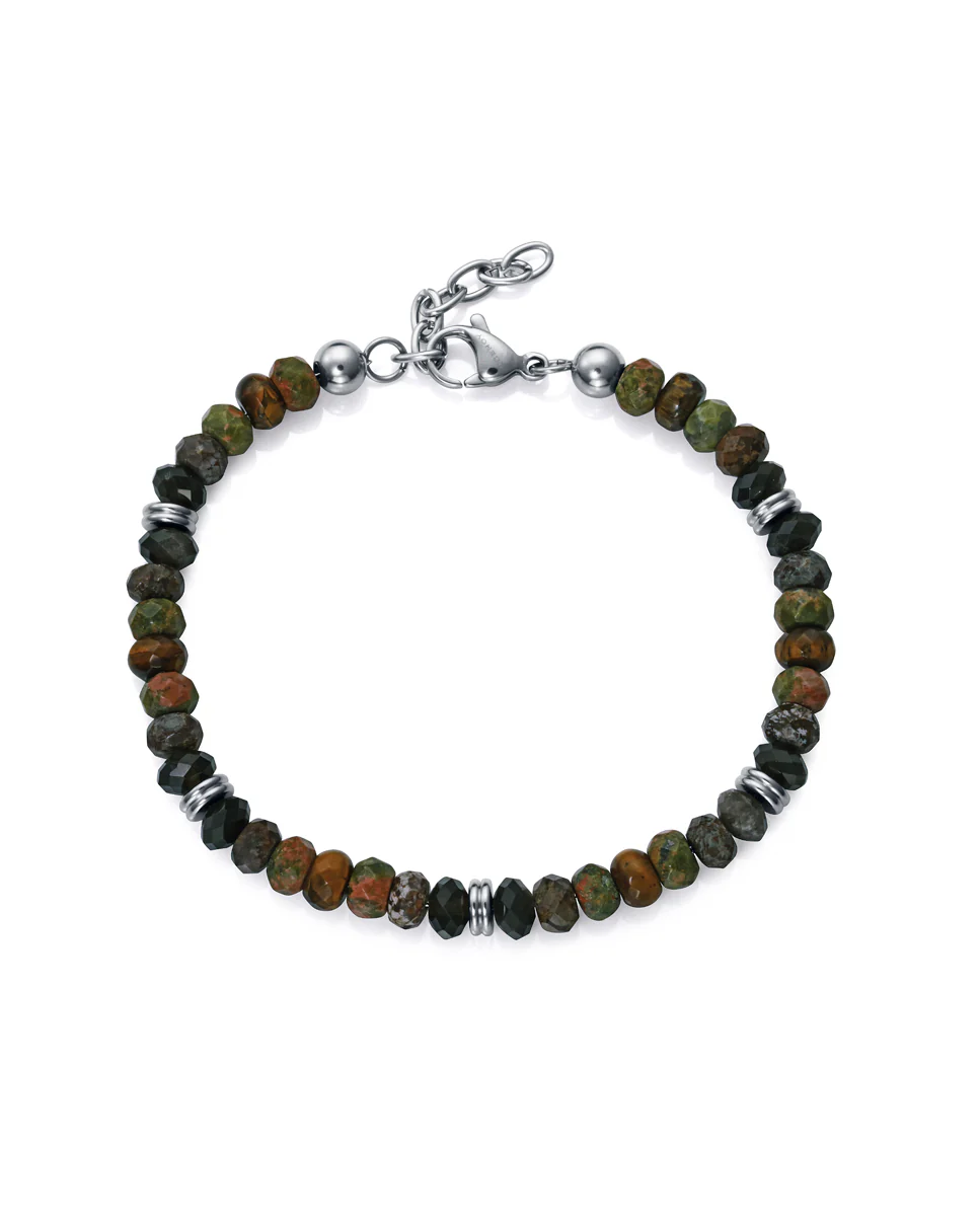 Pulsera de hombre de acero con piedras naturales