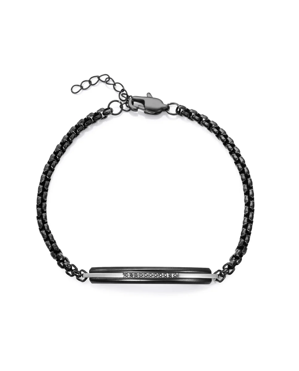 Pulsera de hombre de acero Ip negro con circonitas