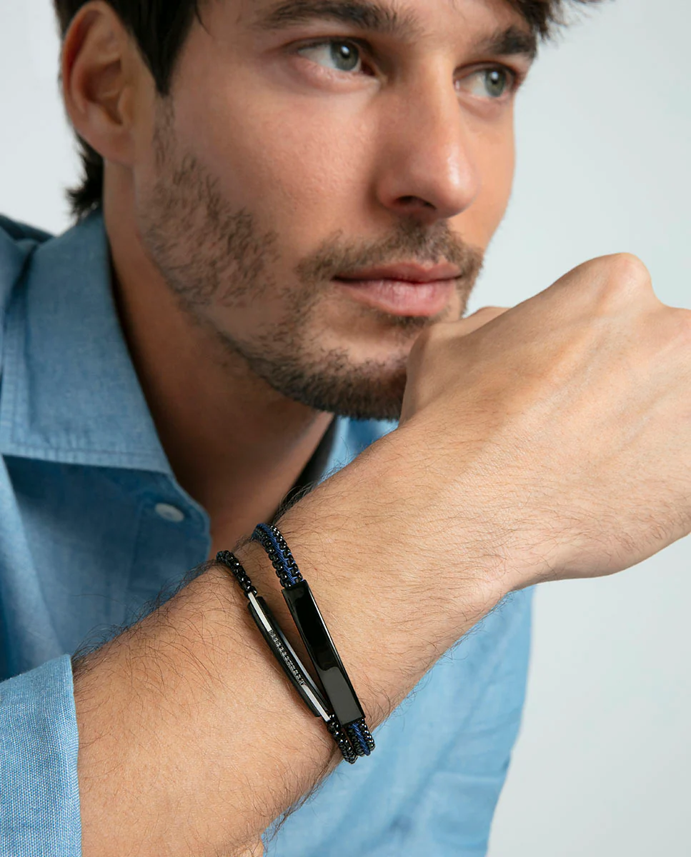 Pulsera de hombre de acero Ip negro con circonitas - Image 2