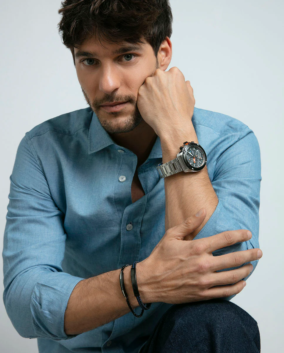 Pulsera de hombre de acero Ip negro con circonitas - Image 3