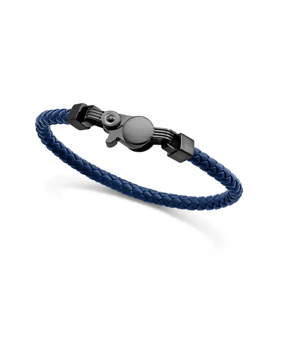 Pulsera de hombre de acero negro  y piez azul trenzada