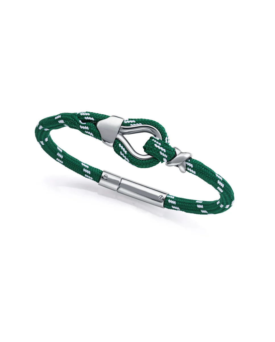 Pulsera de hombre de acero y nylon verde y blanco