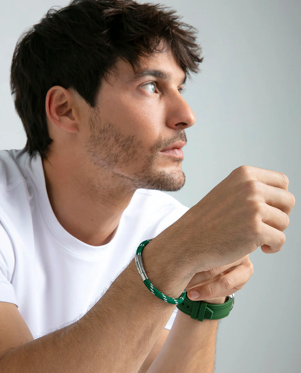 Pulsera de hombre de acero y nylon verde y blanco - Image 3