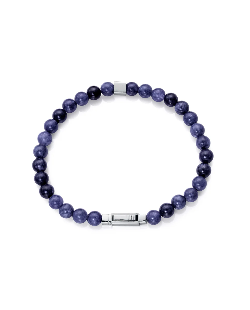 Pulsera de hombre de acero y piedras naturales en tonos azules y grises