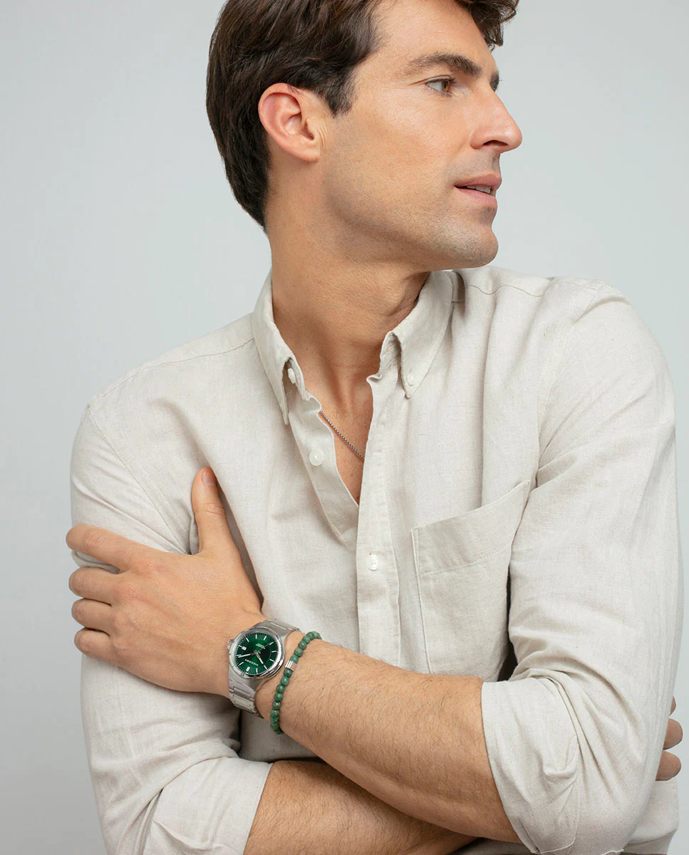 Pulsera de hombre de acero y piedras naturales verdes - Image 3