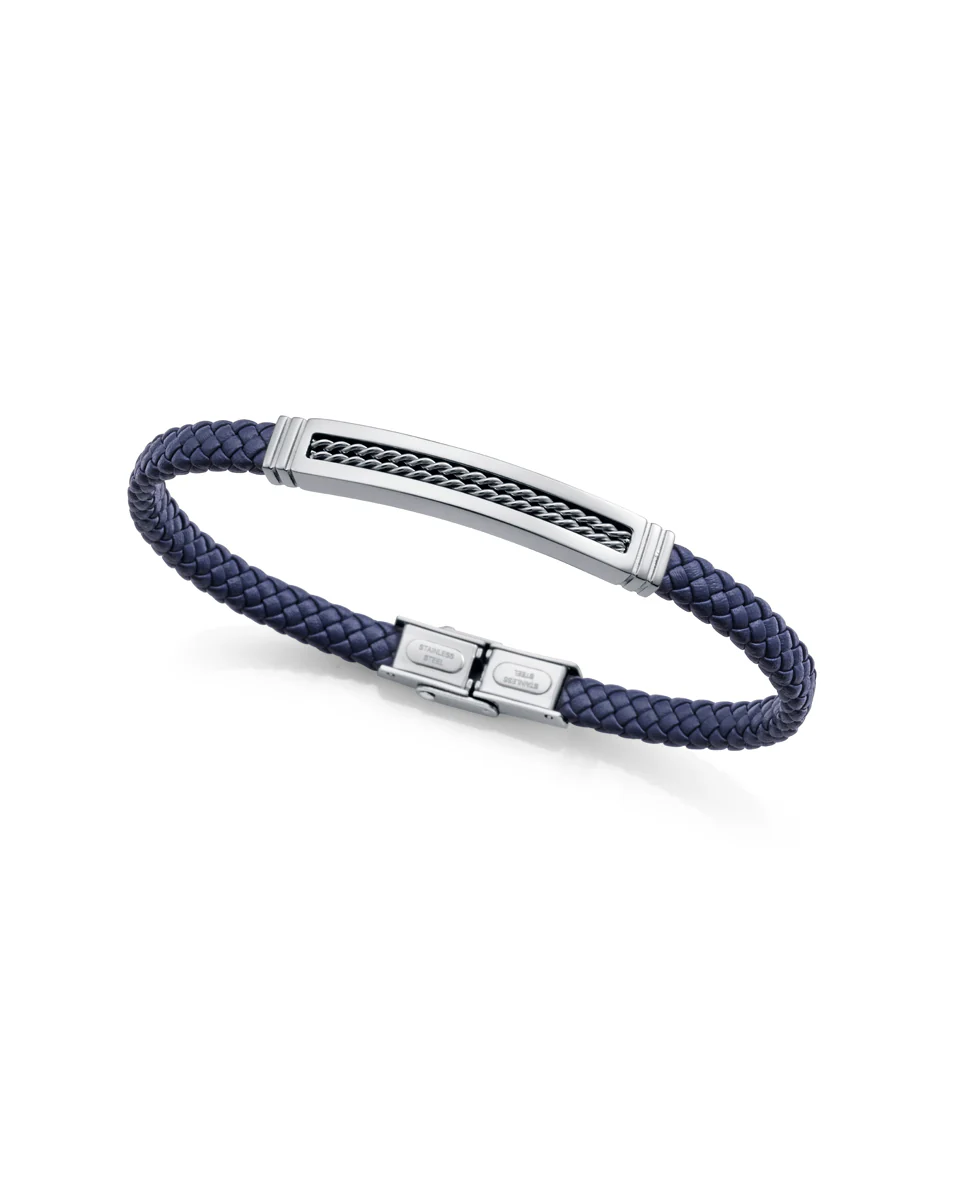 Pulsera de hombre de acero y piel azul