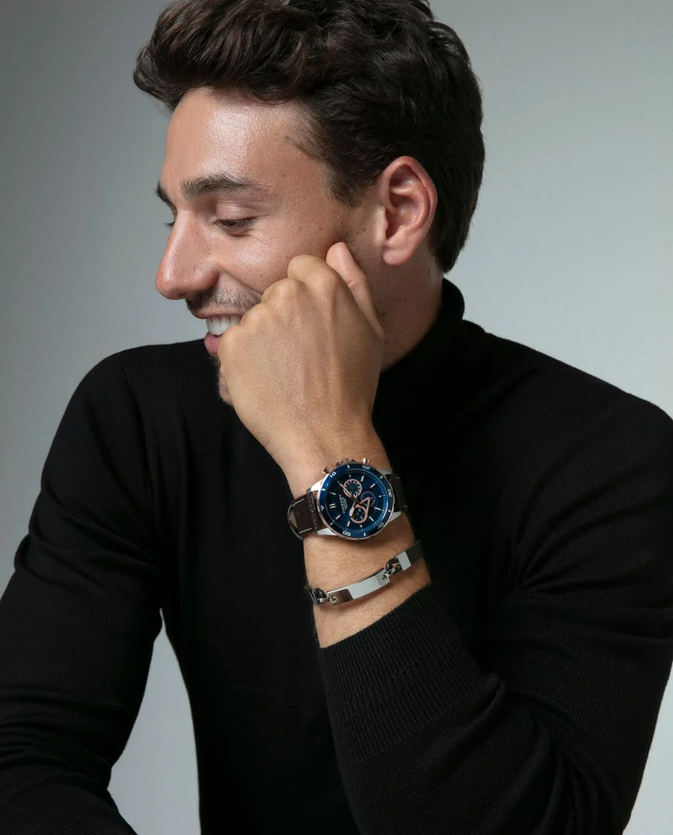 Pulsera de hombre de acero y piel marrón - Image 2