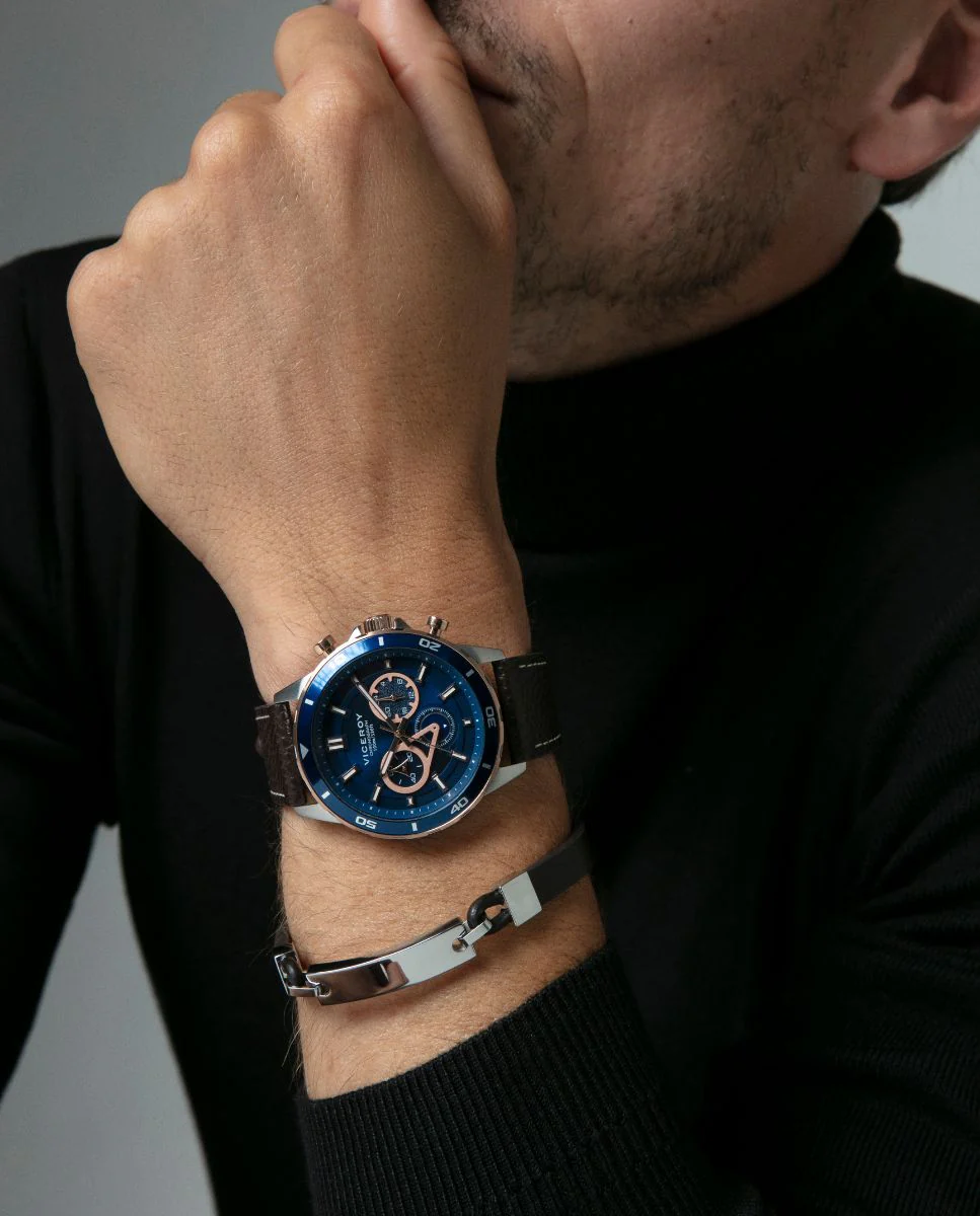 Pulsera de hombre de acero y piel marrón - Image 3