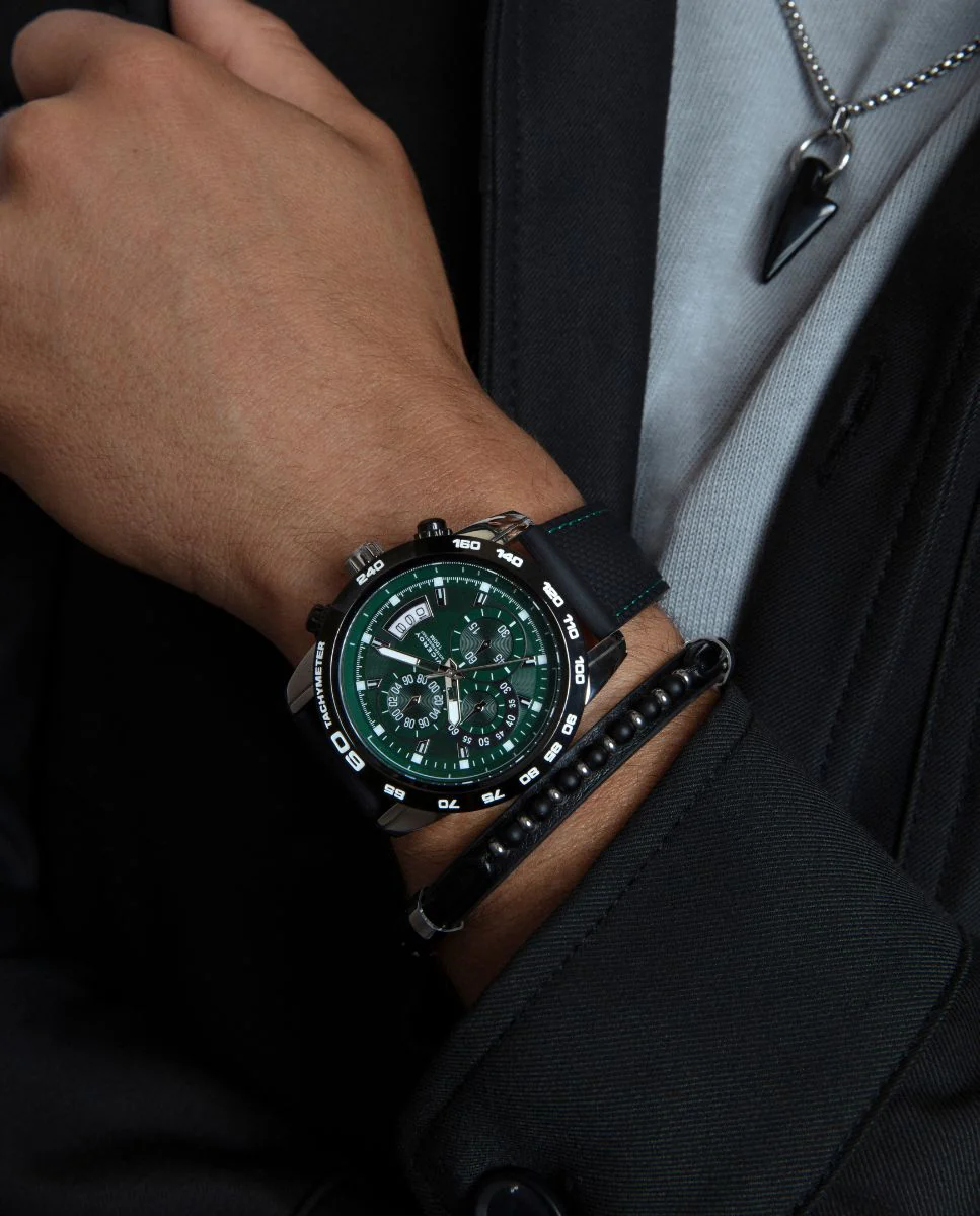 Pulsera de hombre de acero y piel negra - Image 3