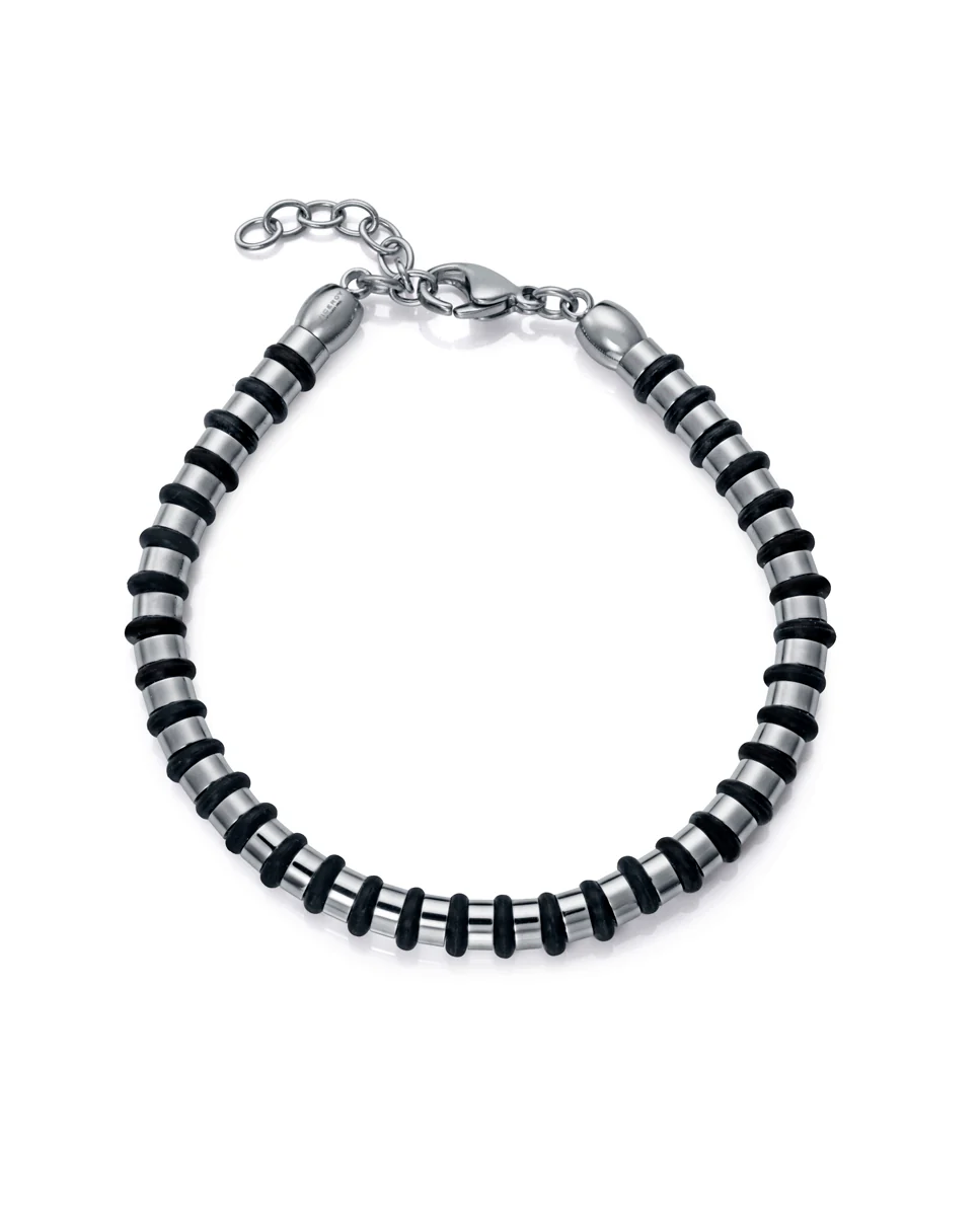 Pulsera de hombre de acero y silicona negra intercalada