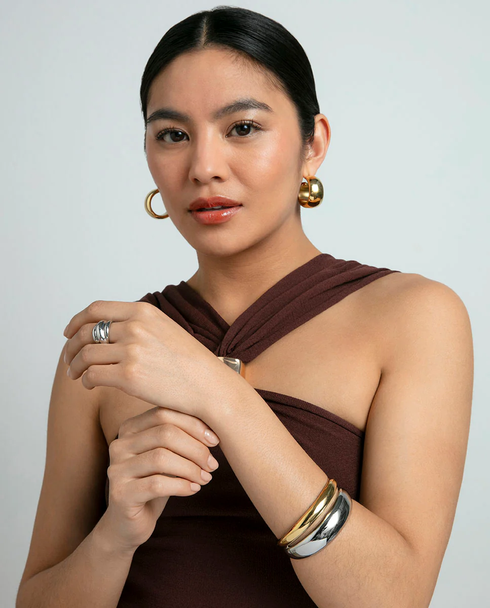 Pulsera de mujer de acero e Ip dorado rígida volumen - Image 3