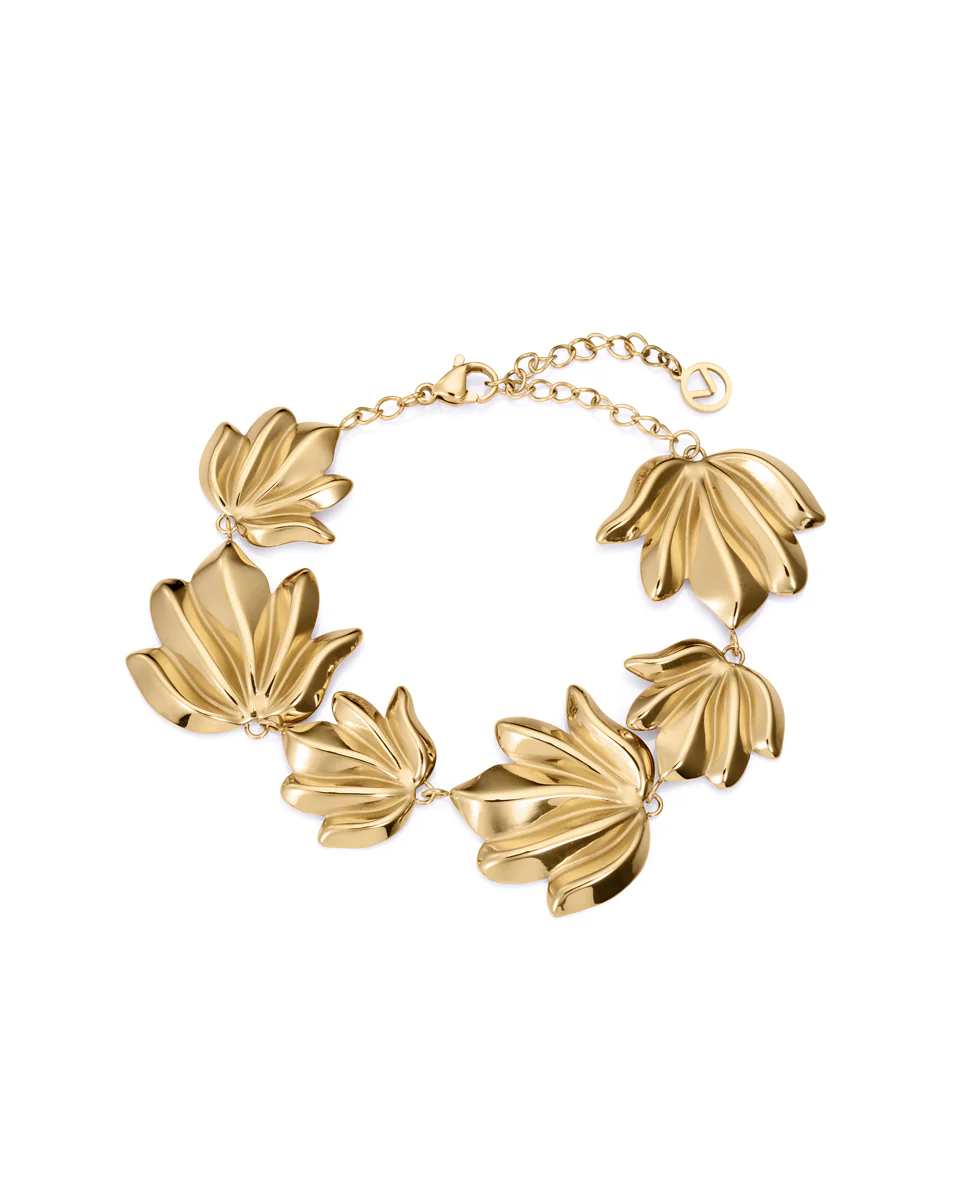 Pulsera de mujer de acero Ip dorado con forma de hoja