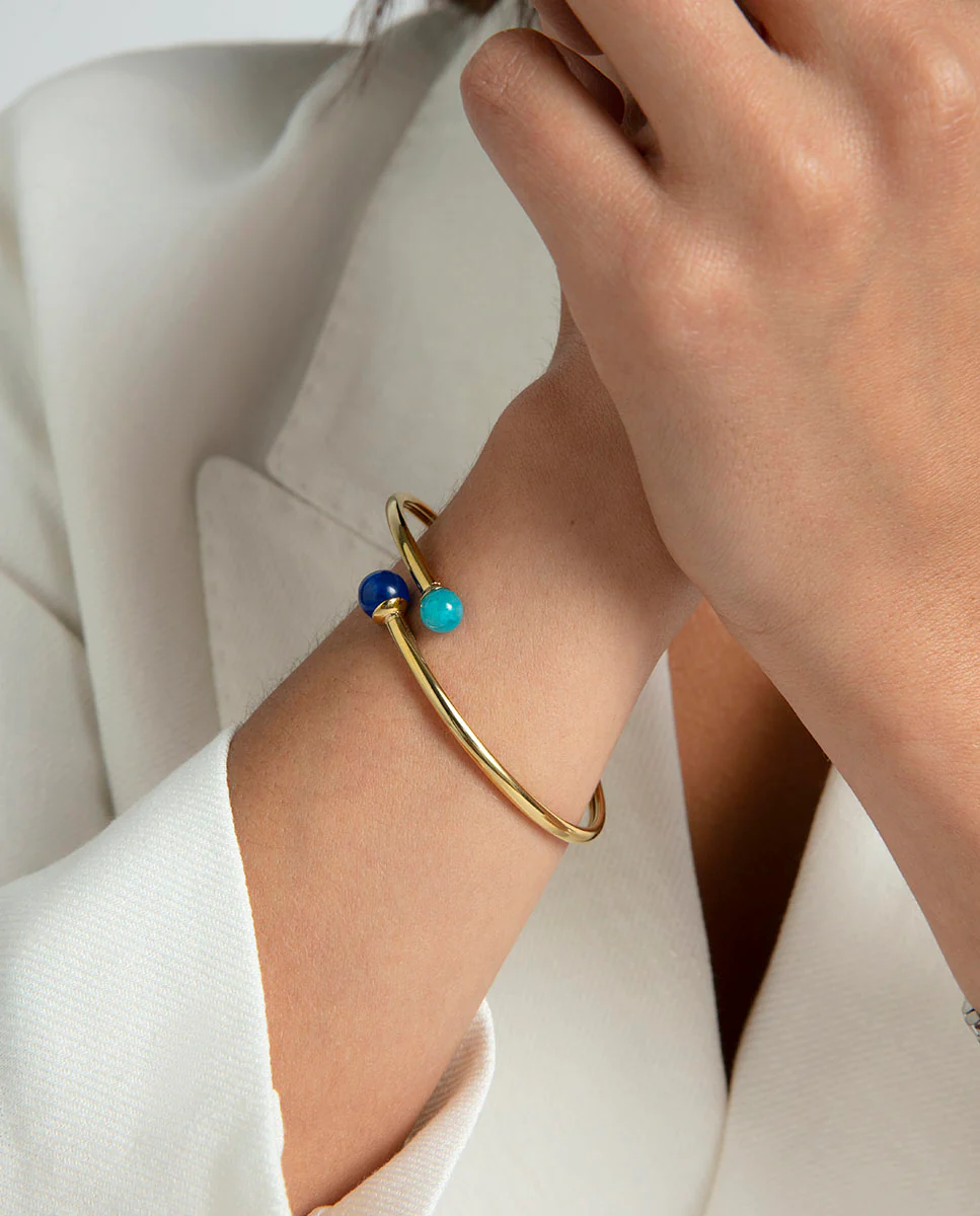Pulsera de mujer de acero Ip dorado rígida abierta con piedras - Image 2