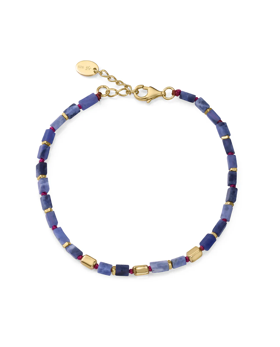 Pulsera de plata de primera ley con baño de oro y piedras naturales