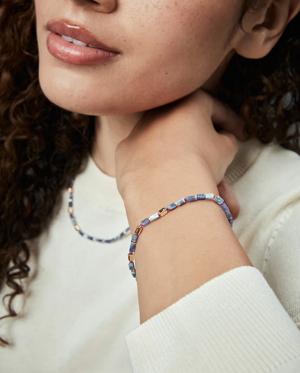 Pulsera de plata de primera ley con baño de oro y piedras naturales - Image 2