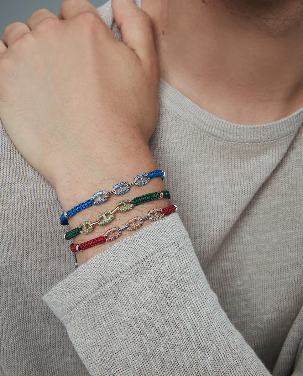 Pulsera de plata de primera ley con baño de rodio y cordon azul - Image 3