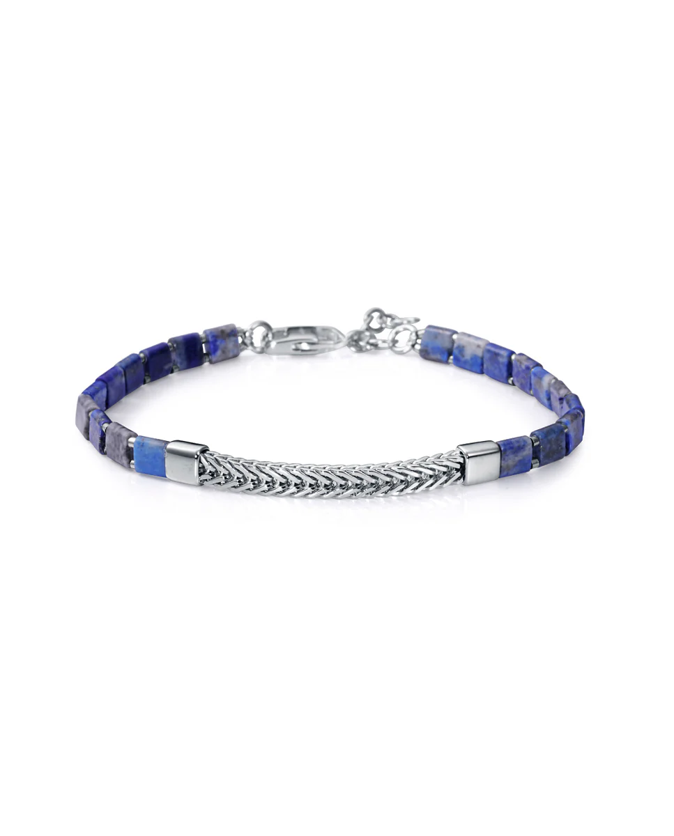 Pulsera de plata de primera ley con baño de rodio y piedras naturales