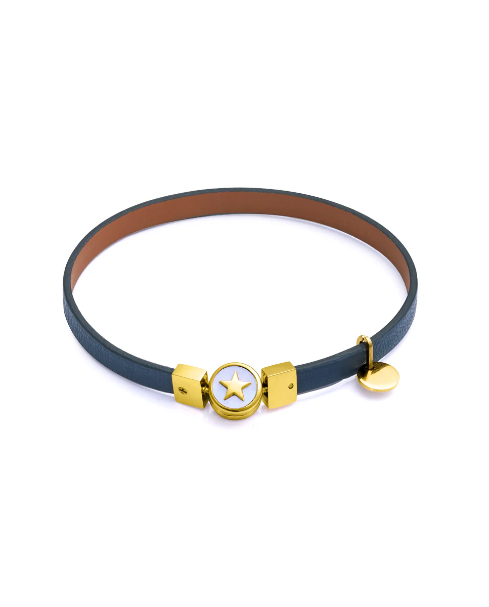 Pulsera Eco de acero reciclado e Ip dorado con correa vegana marrón