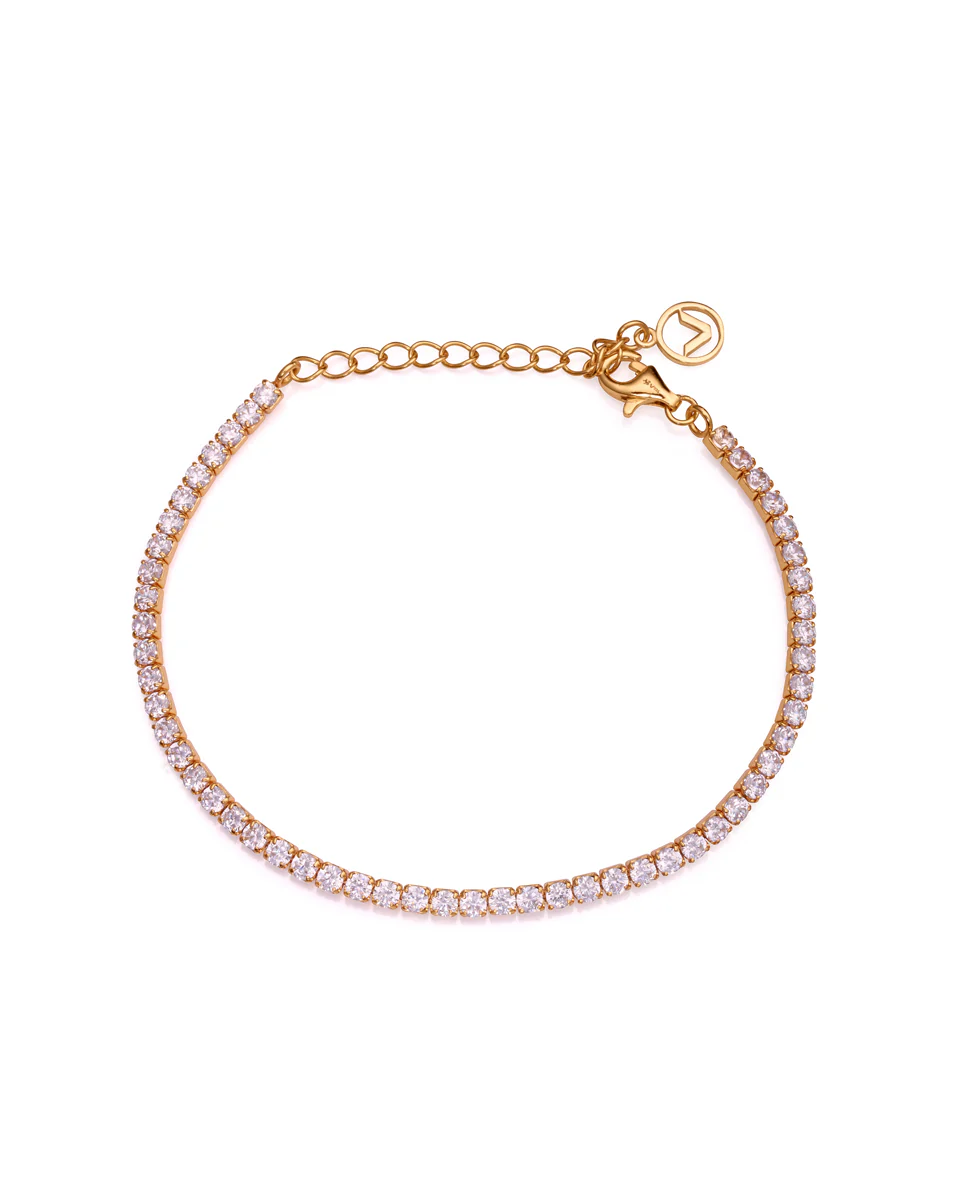 Pulsera Elegant de plata ley con baño de oro estilo tenis con circonitas blancas