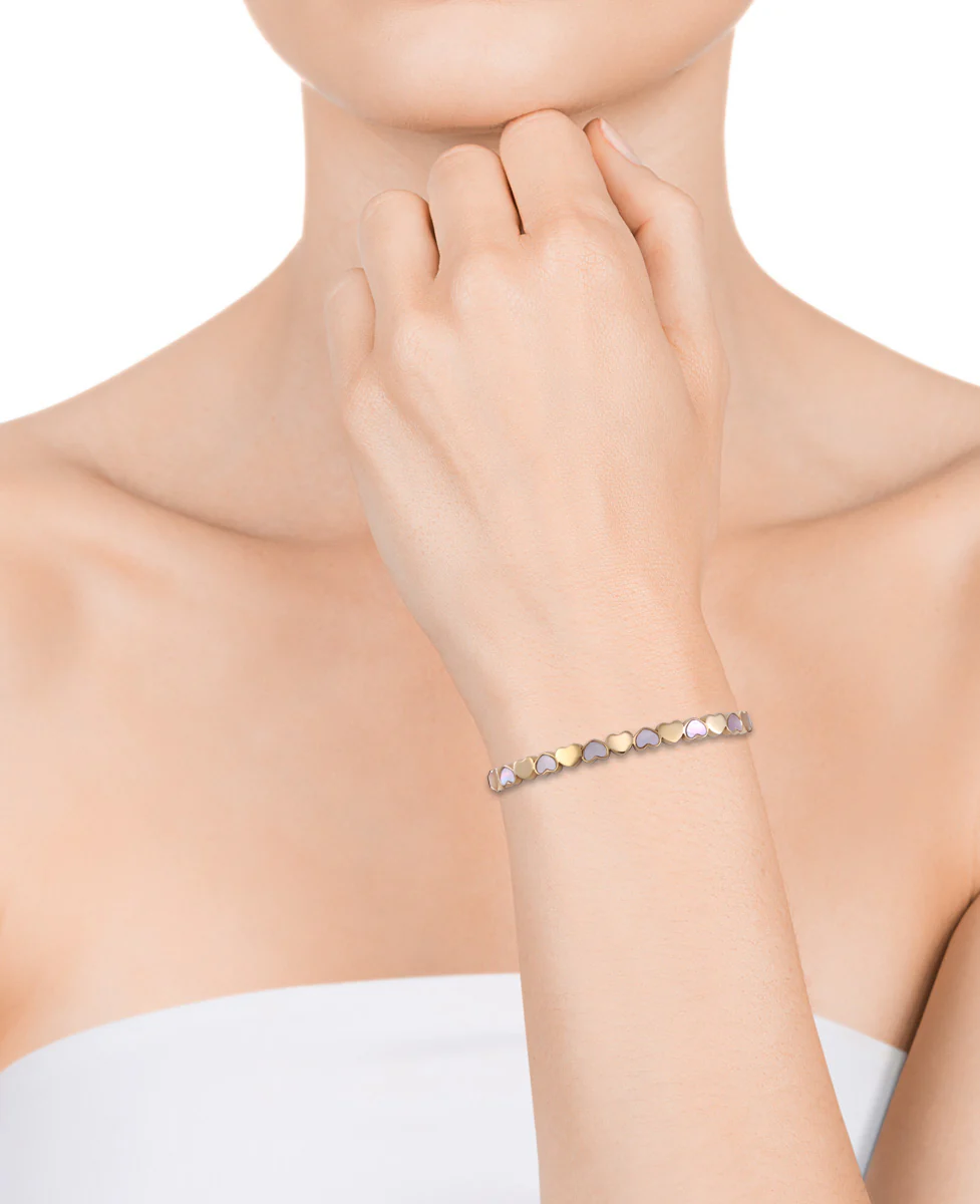 Pulsera Love de acero Ip dorado con corazónes y madre perla - Image 2
