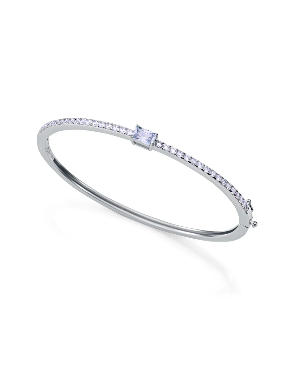 Pulsera plata de primera ley con baño de rodio rigida